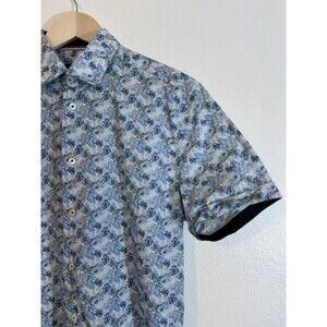 Soul Of London Mens Cotton Short Sleeve Shirt Sz S Palm Leaf Pattern Button Down
